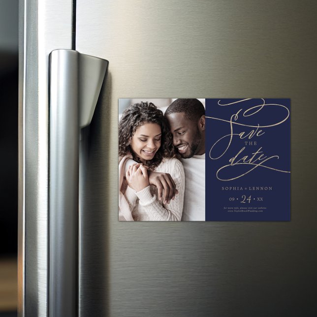 Invitation Magnétique Calligraphie de marine romantique Photo Enregistre (Créateur téléchargé)