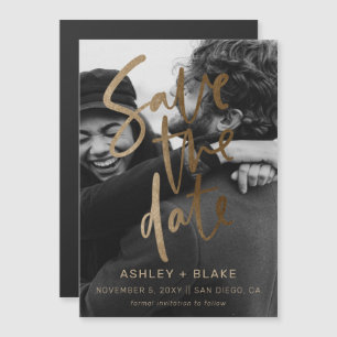 Invitation Magnétique Calligraphie d'or - Enregistrer la date