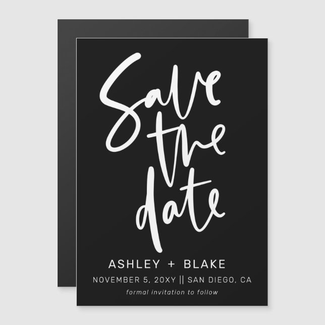 Invitation Magnétique Calligraphie manuscrite simple Enregistrer la date (Devant / Derrière)