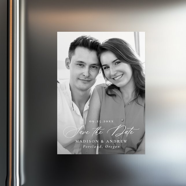 Invitation Magnétique Calligraphie moderne élégante Photo Enregistrer la (Créateur téléchargé)