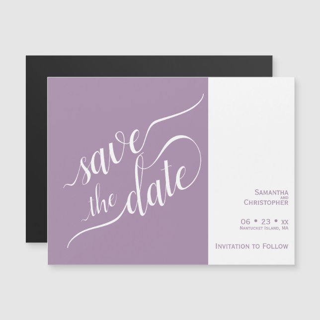 Invitation Magnétique Calligraphie moderne Lavender Mariage Enregistrer  (Devant / Derrière)