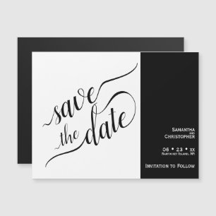 Invitation Magnétique Calligraphie moderne Mariage blanc Sauvez la date