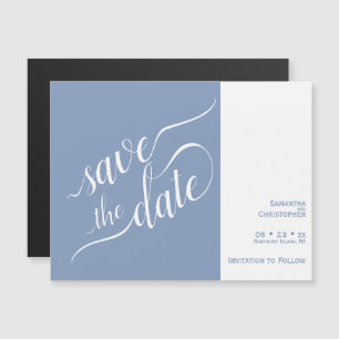 Invitation Magnétique Calligraphie moderne Mariage bleu Sauvez la date