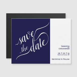 Invitation Magnétique Calligraphie moderne Marine Blue Wedding Enregistr
