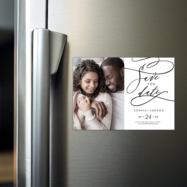 Invitation Magnétique Calligraphie romantique Flourdir Photo Enregistrer (Créateur téléchargé)