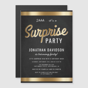 Invitation Magnétique Caramel Gold et Black Surprise fête d'anniversaire