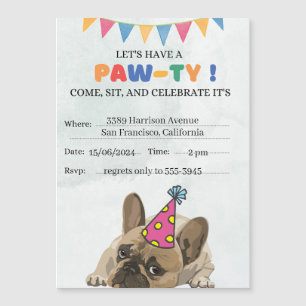 Invitation Magnétique Carlin Chien Anniversaire Fête Chiot Paw-ty Annive