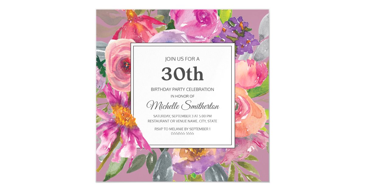 Invitation Magnetique Carre De La Fete Du 30e Anniversaire Du Fleur Sauv Zazzle Fr