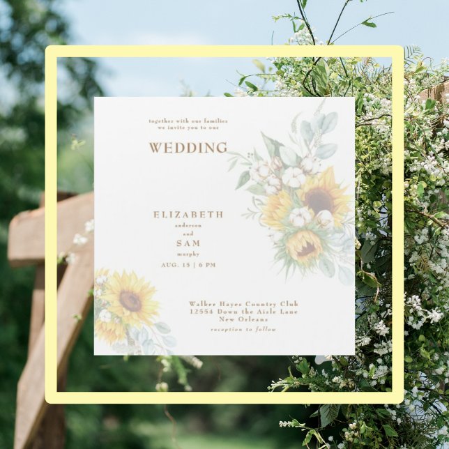 Invitation Magnétique Carré Mariage floral tournesol (Créateur téléchargé)