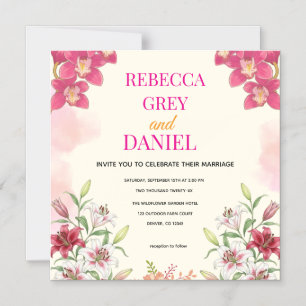 Invitation Magnétique Carton d'invitation floral à l'orchidée rose éléga