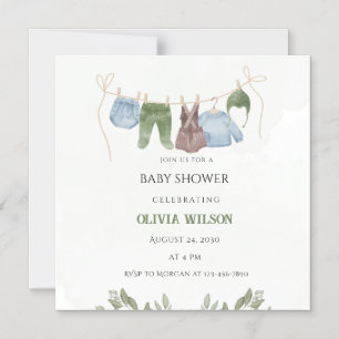Invitation Magnétique Carton d'invitation Pastel Vert Beige pour Baby Sh