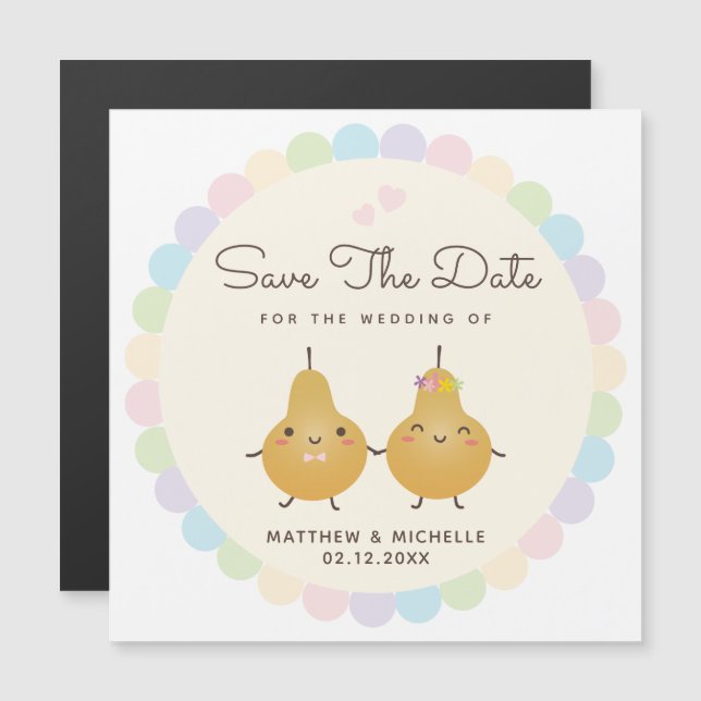 Invitation Magnétique Cartoon Parfait Poire Mariage Simple Enregistrer L (Devant / Derrière)