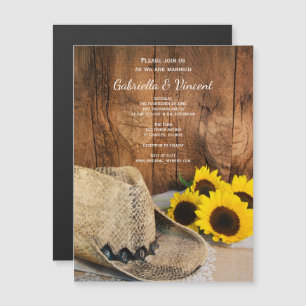 Invitation Magnétique Casquette Cowboy, Tournesols Grange Bois Mariage d
