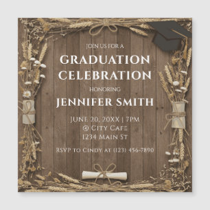 Invitation Magnétique Célébration de la graduation en bois rustique
