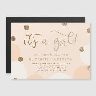 Invitation Magnétique C'est une fille !   Peach & Gold Confetti Baby sho