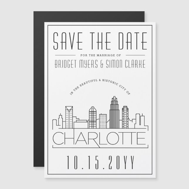Invitation Magnétique Charlotte Mariage | Skyline stylisée Enregistrer l (Devant / Derrière)