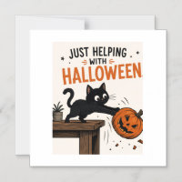 Chat noir drôle renversant une citrouille Hallowee