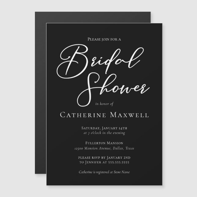 Invitation Magnétique Chic Black White Bridal Shower Personalized (Devant / Derrière)