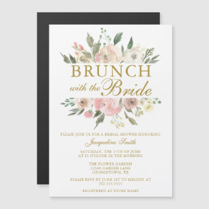 Invitation Magnétique Chic Blush Rose Or Floral Bridal Brunch Douche