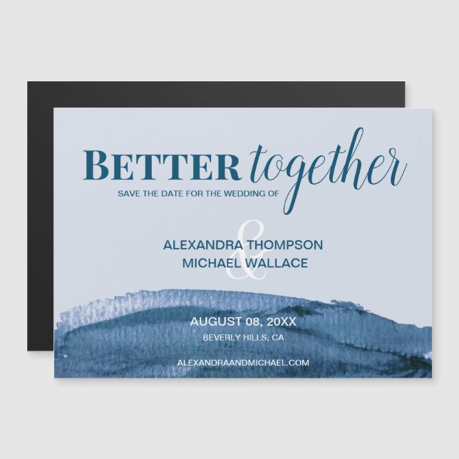 Invitation Magnétique Chic Meilleur ensemble trait d'aquarelle bleu (Devant / Derrière)