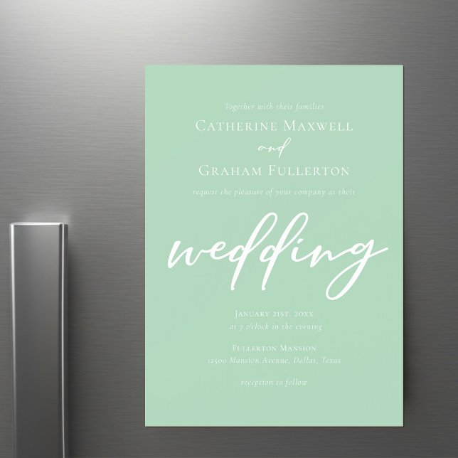 Invitation Magnétique Chic Mint Green Typographie Blanc Mariage de print (Créateur téléchargé)