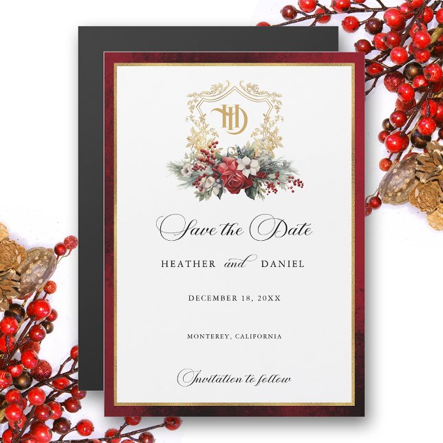 Invitation Magnétique Cimier de Noël Monogramme Mariage Enregistrer la d (Créateur téléchargé)