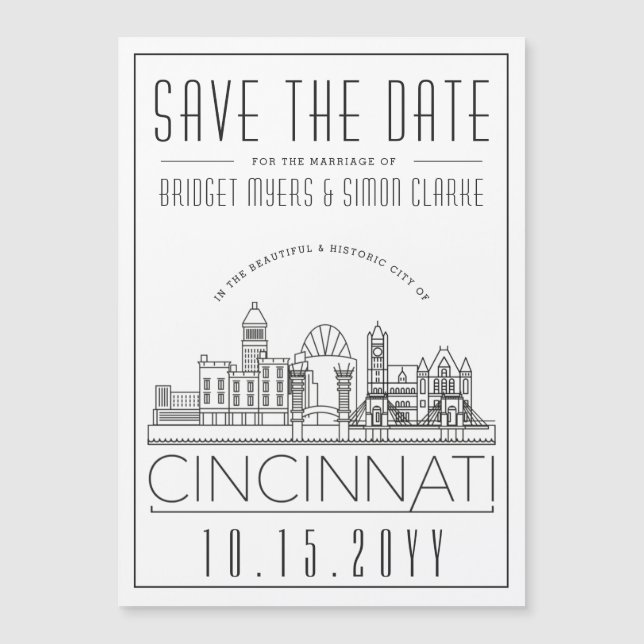 Invitation Magnétique Cincinnati Mariage Ciel stylisé Enregistrez la dat (Devant)