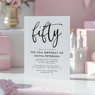 Invitation Magnétique Cinquante   Fête d'anniversaire moderne 50e Noir &