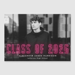 Invitation Magnétique Classe de Neon Rose Chaud de 2023
