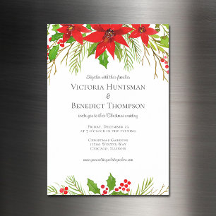 Invitation Magnétique Classique Rouge Noël Poinsettia Floral Mariage