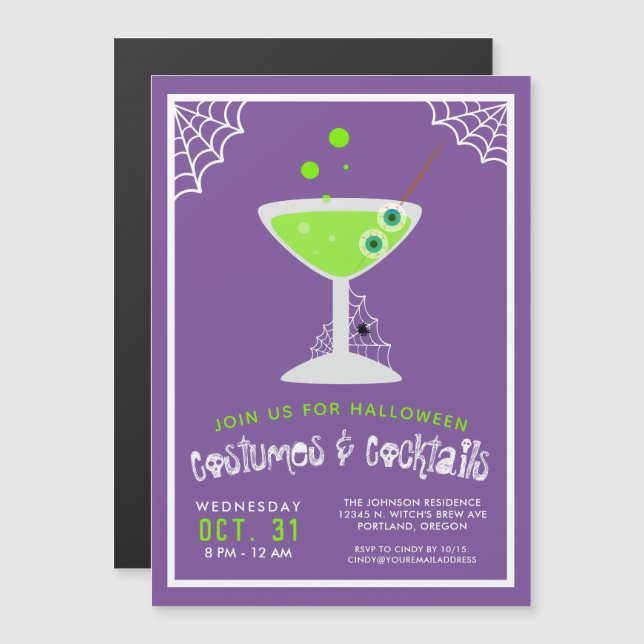 Invitation Magnétique Cocktail de l'Halloween de la Sorcière (Devant / Derrière)