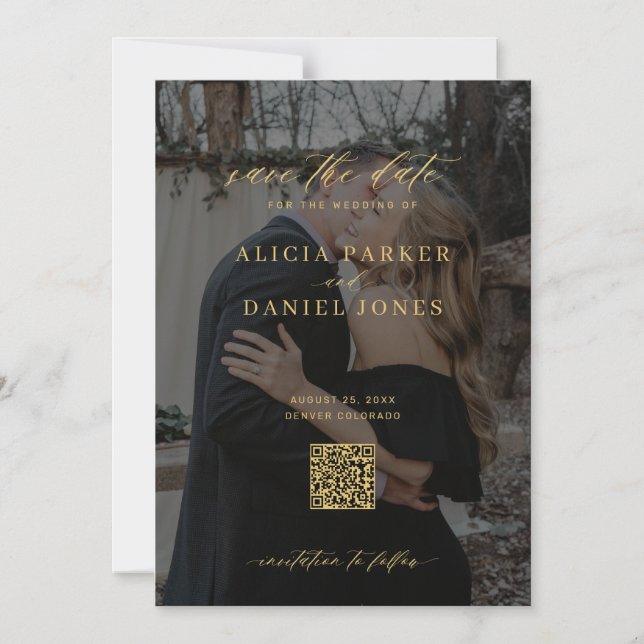 Invitation Magnétique Code QR moderne photo mariage save the date   (Recto)