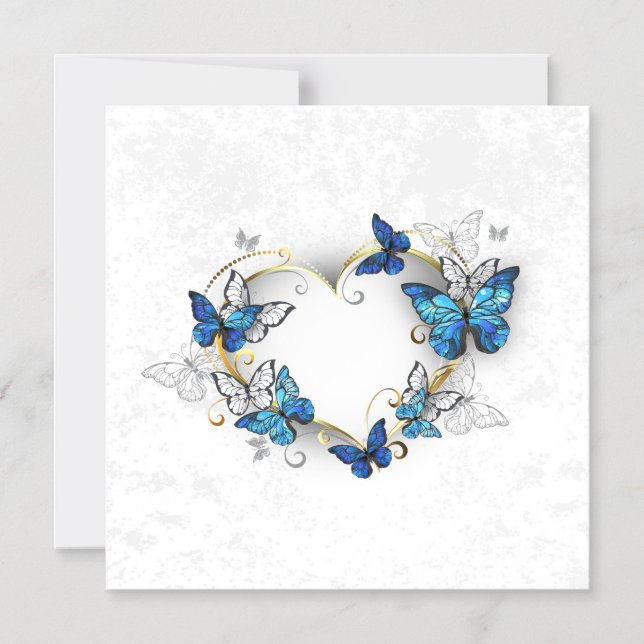 Invitation Magnétique Coeur bijoux avec papillons Morpho (Recto)