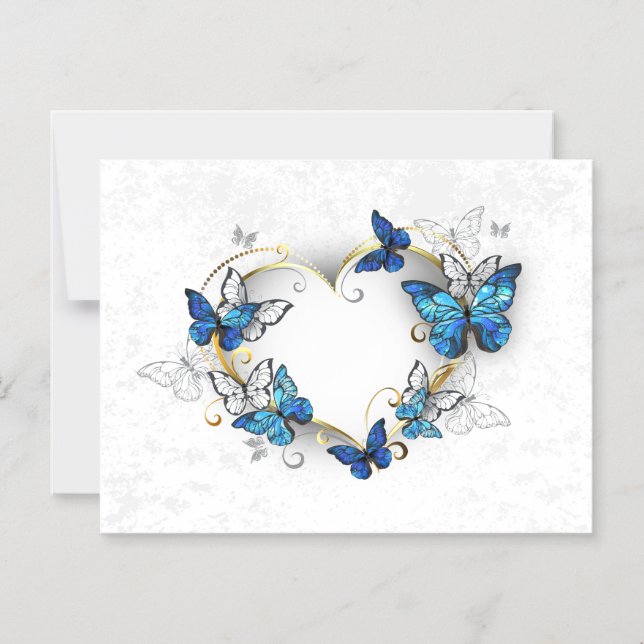Invitation Magnétique Coeur bijoux avec papillons Morpho (Recto)