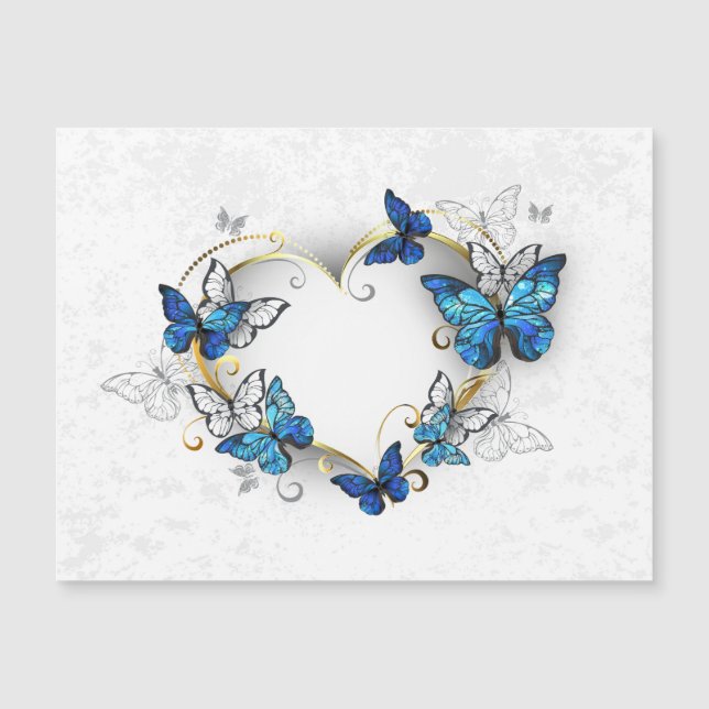 Invitation Magnétique Coeur bijoux avec papillons Morpho (Devant)