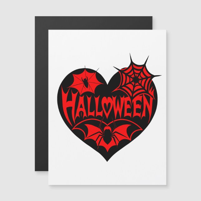 Invitation Magnétique Coeur d'Halloween, Forme de Coeur Noir, Spider Web (Devant / Derrière)