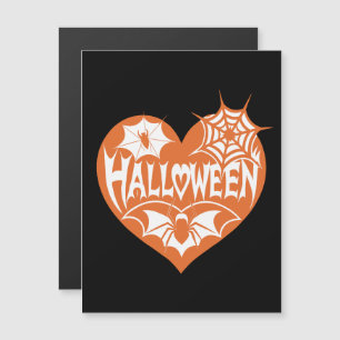Invitation Magnétique Cœur d'Halloween, Forme de cœur orange, Toile d'ar