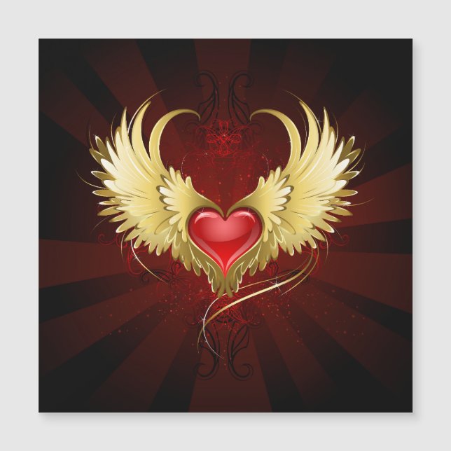 Invitation Magnétique Coeur rouge avec ailes d'or (Devant)