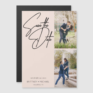 Invitation Magnétique Collage photo à la main minimaliste rose pâle