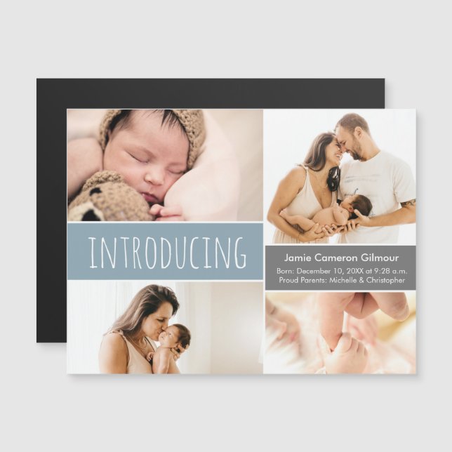 Invitation Magnétique Collage photo magnétique Présentation Blue Baby Bo (Devant / Derrière)