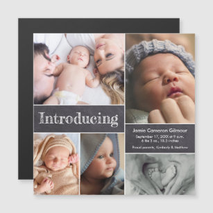 Invitation Magnétique Collage photo multiple Introduction à la naissance