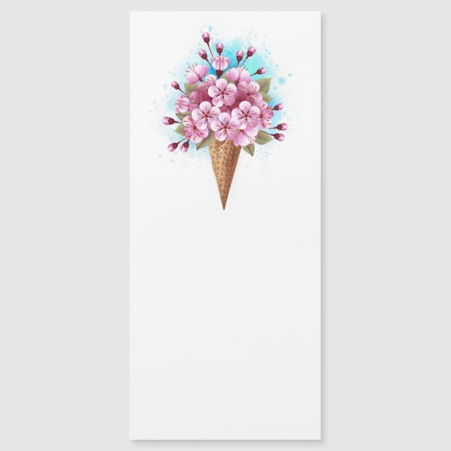 Invitation Magnétique Cône rose Sakura crème glacée gaufre (Devant)