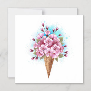 Invitation Magnétique Cône rose Sakura crème glacée gaufre