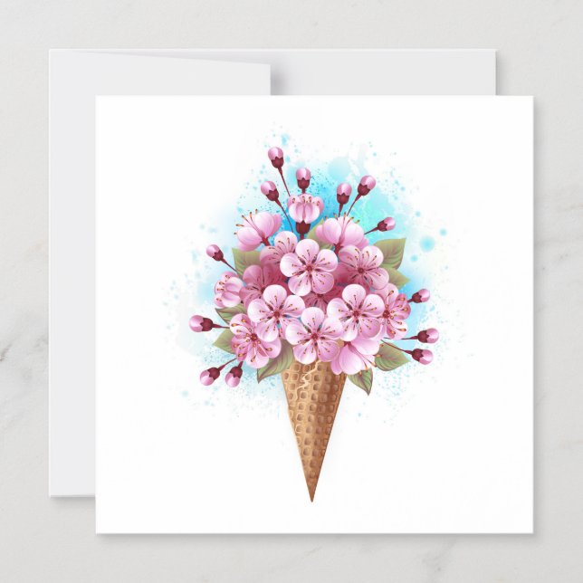 Invitation Magnétique Cône rose Sakura crème glacée gaufre (Recto)