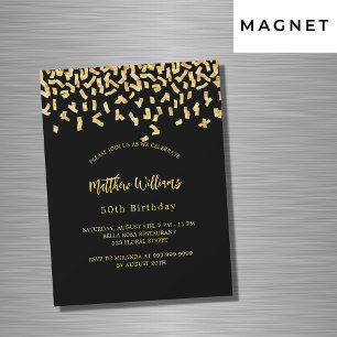 Invitation Magnétique Confetti noir or luxe pour anniversaire