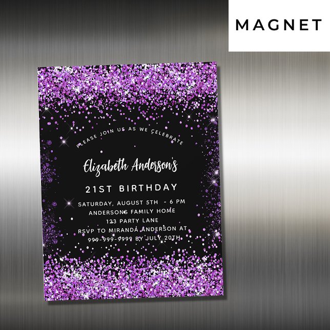 Invitation Magnétique Confetti noir pourpre (Créateur téléchargé)