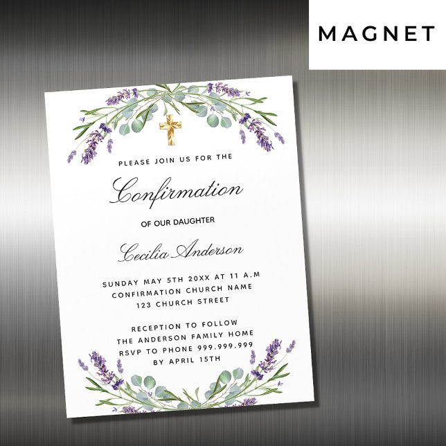 Invitation Magnétique Confirmation lavande violet floraux luxe (Créateur téléchargé)