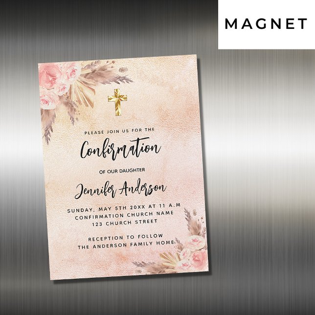 Invitation Magnétique Confirmation pampas herbe rose or blush luxe (Créateur téléchargé)