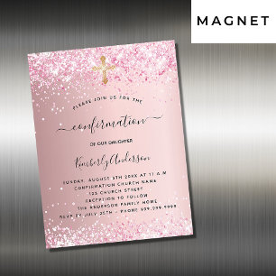 Invitation Magnétique Confirmation parties scintillant rose vif fille lu