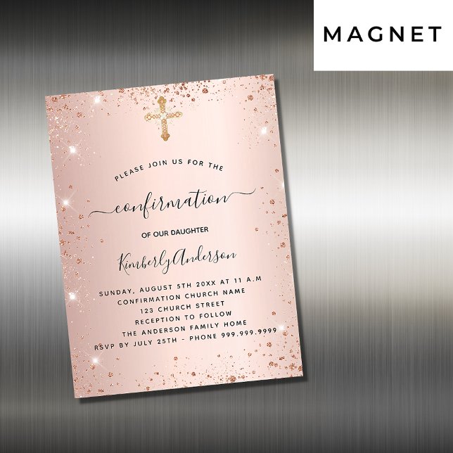 Invitation Magnétique Confirmation rose or blush luxe (Créateur téléchargé)